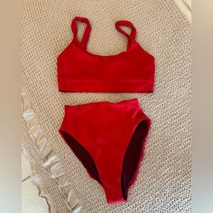 Left On Friday Red Scoop Bikini Top and High-Waist Bottoms